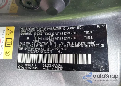 2016 Lexus Rx 350 из США, поврежденный, VIN 2T2ZZMCA4GC032034